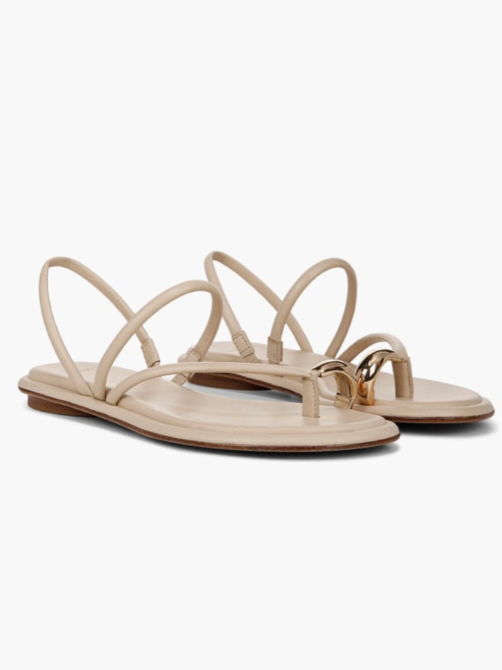 VINCE Lucile Leather Gold-Tone Toe-Ring Slingback Sandals (Birchsand) - Picture 3 of 16